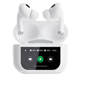 XBIT Y16 HD Display Earbuds in White with touchscreen charging case